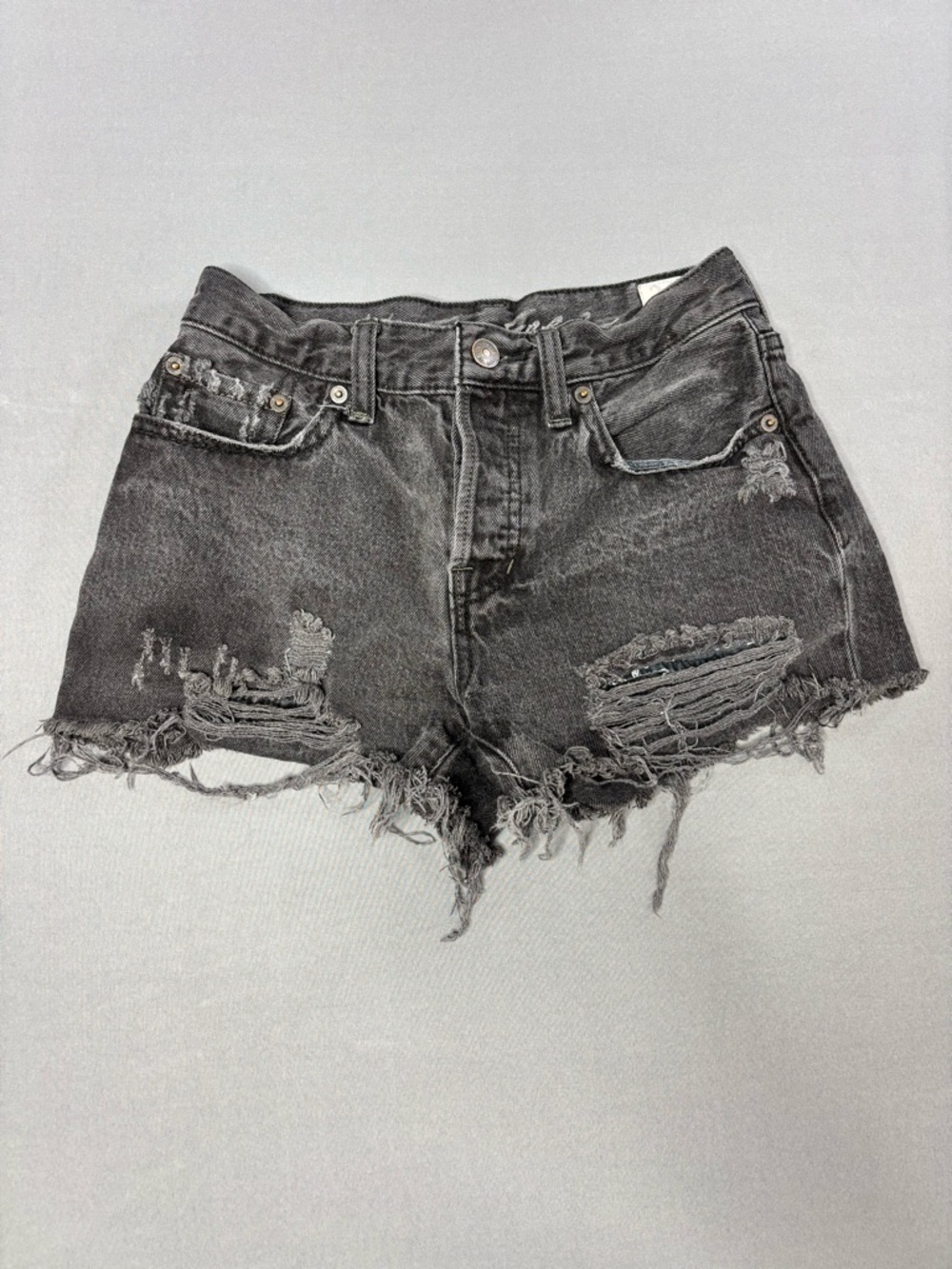 Free People Shorts Womens 24 Black Distressed Cut Off Sofia Button Fly Fray Hems